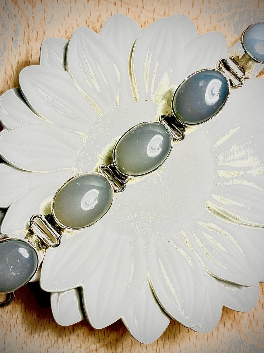 Sterling Silver 925 Chalcedony Gemstone Station Bracelet, 7” Length